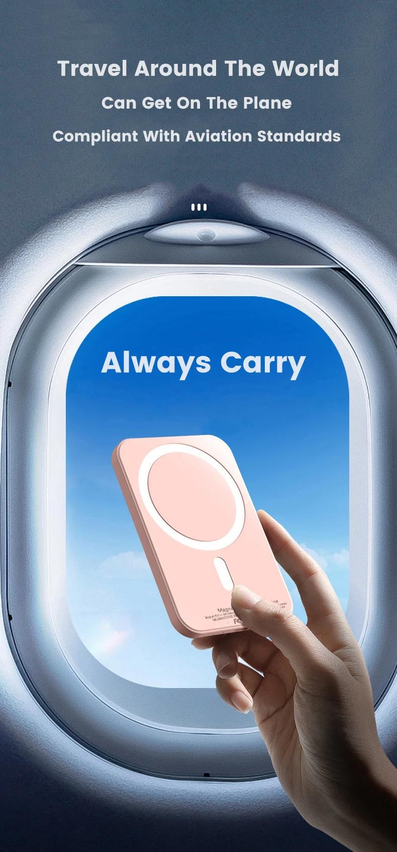 Thin, light and Portable for MagSafe 5000/10000mAh magnetic wireless power bank for iPhone 12-16