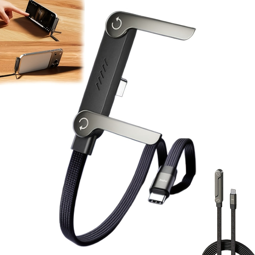 2-in-1 Folding Bracket Data Cable | 240W Multifunctional Charging Cable with Type-C Interface, Multi-Angle Adjustable Bracket, Fast Charging for Smartphones, Tablets, Laptops, Gaming Devices, Clip Bracket, Foldable, Plastic