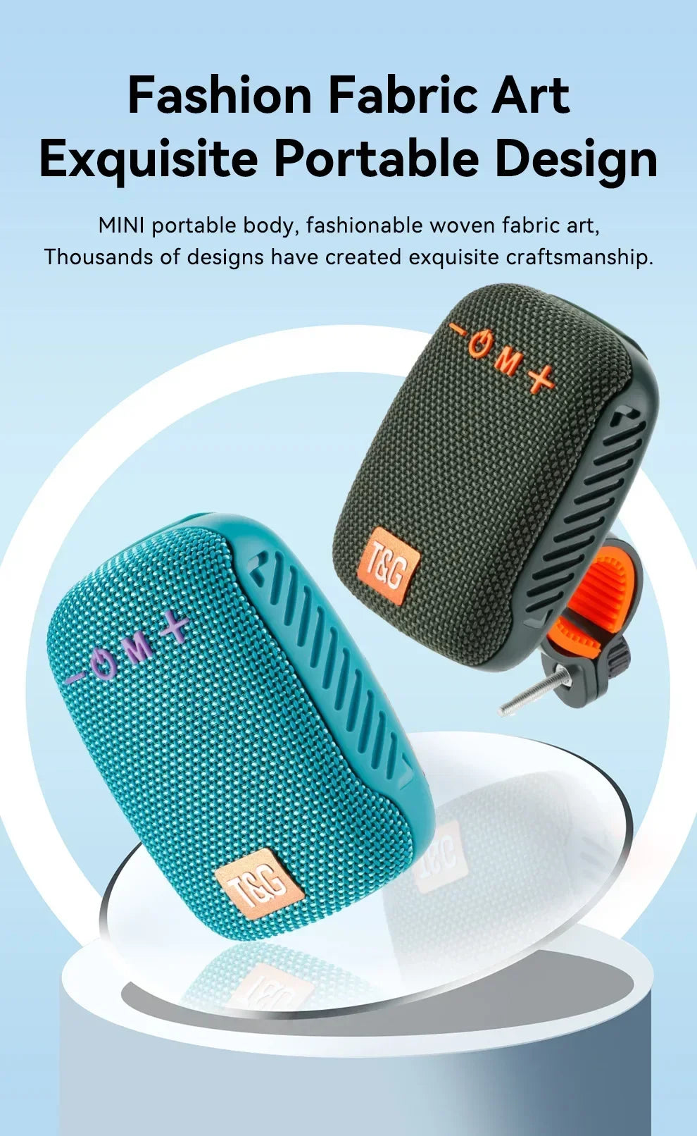 TG392 Outdoor Bicycle Portable Mini Bluetooth Speaker Waterproof FM Radio Supports TWS/TF/AUX Subwoofer Bicycle Wireless Speaker