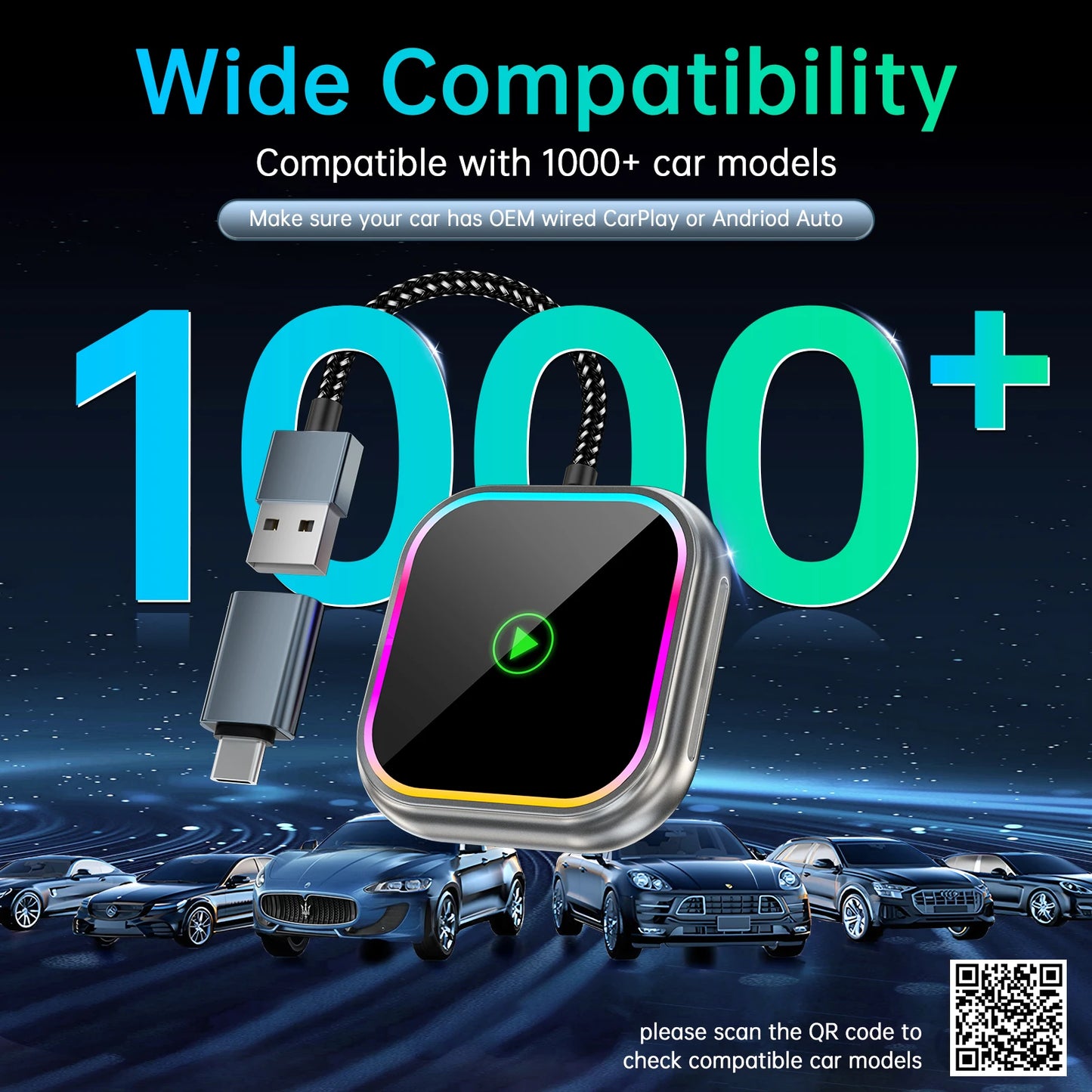 2025 New iPhone Wireless Carplay Adapter Mini Android Auto Adapter Plug & Play Apple Carplay Dongle Wifi Bluetooth Connected