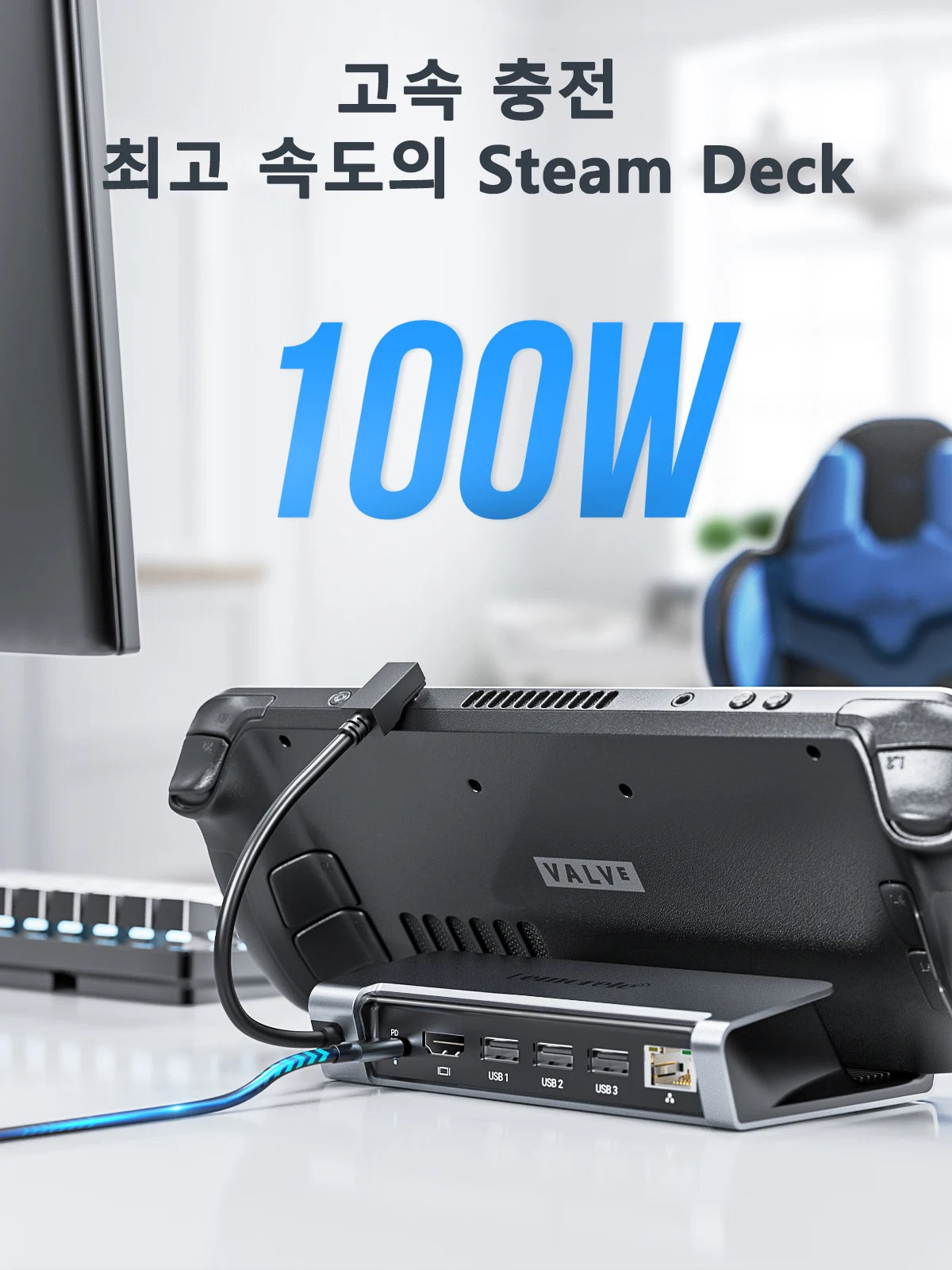 Lemorele Steam Deck Dock Console with USB-C to HDMI PD100W Gigabit Ethernet Console Hub Holder