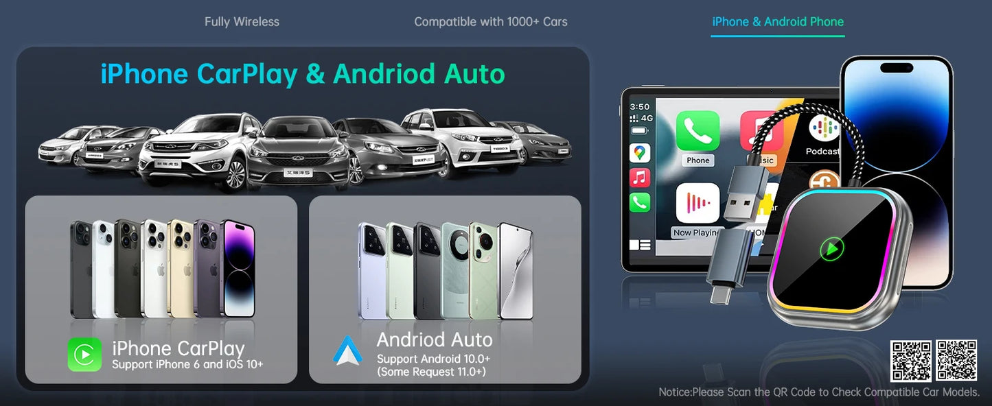 2025 New iPhone Wireless Carplay Adapter Mini Android Auto Adapter Plug & Play Apple Carplay Dongle Wifi Bluetooth Connected