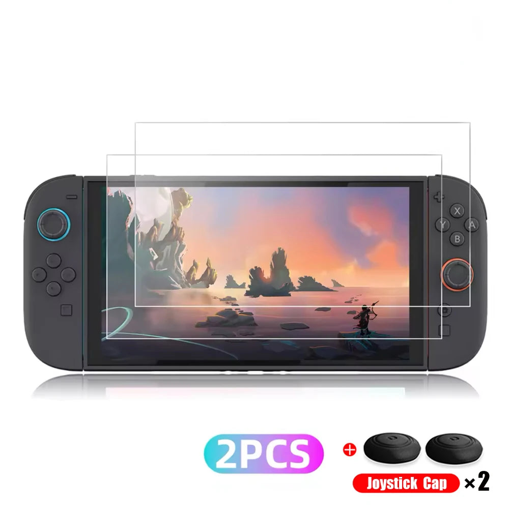 Screen Protector Tempered Glass For Switch Nintendo 2 With Joycon Thumb Grip