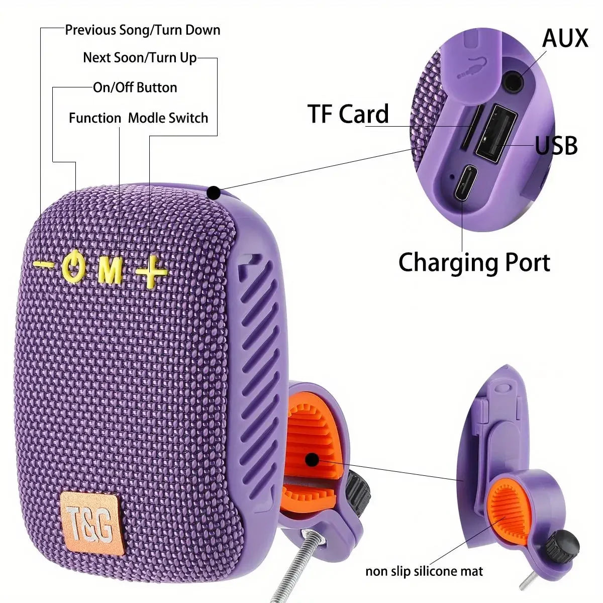 TG392 Outdoor Bicycle Portable Mini Bluetooth Speaker Waterproof FM Radio Supports TWS/TF/AUX Subwoofer Bicycle Wireless Speaker