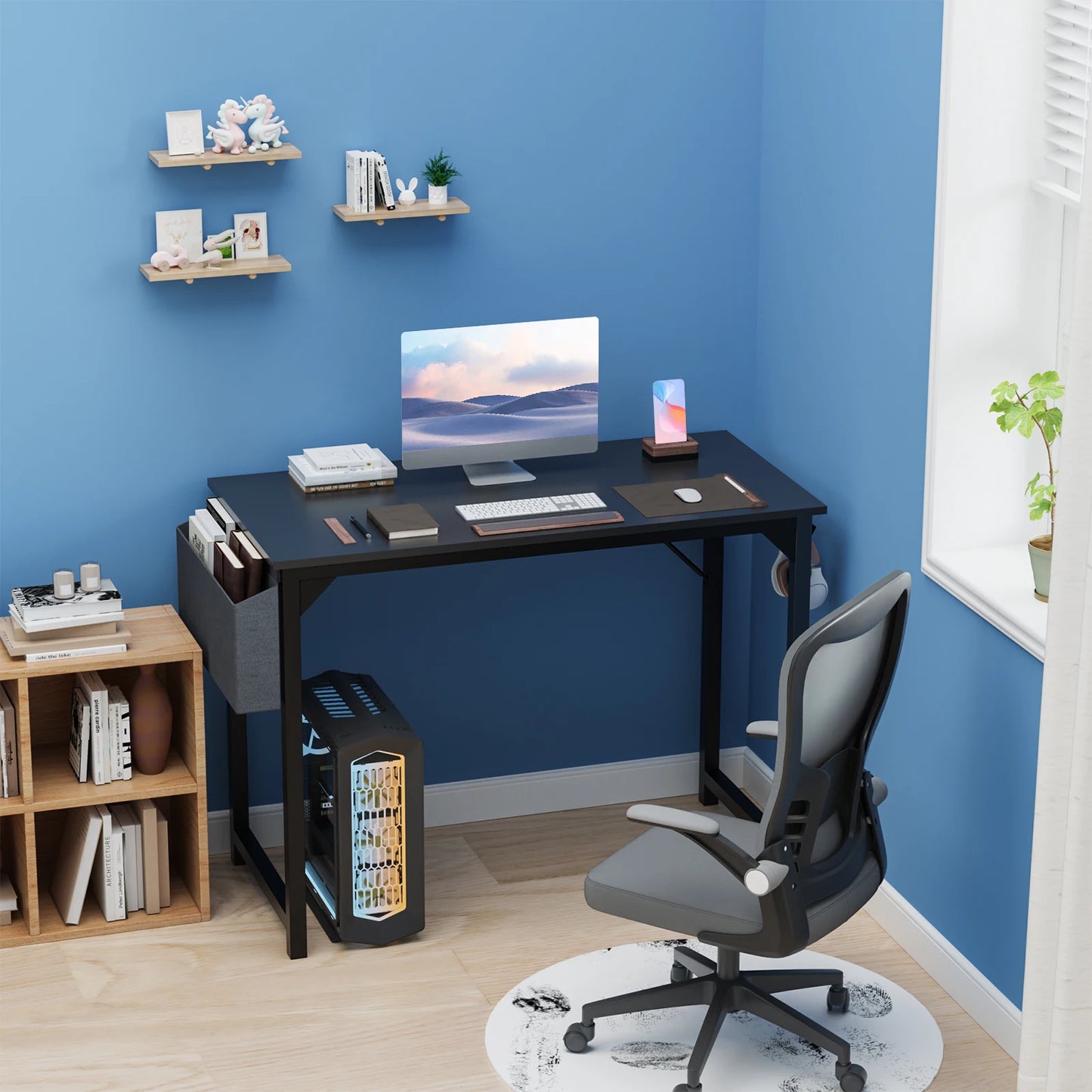 Computer Desk Writing Study Office Gaming Table Modern Simple Style Compact with Side Bag