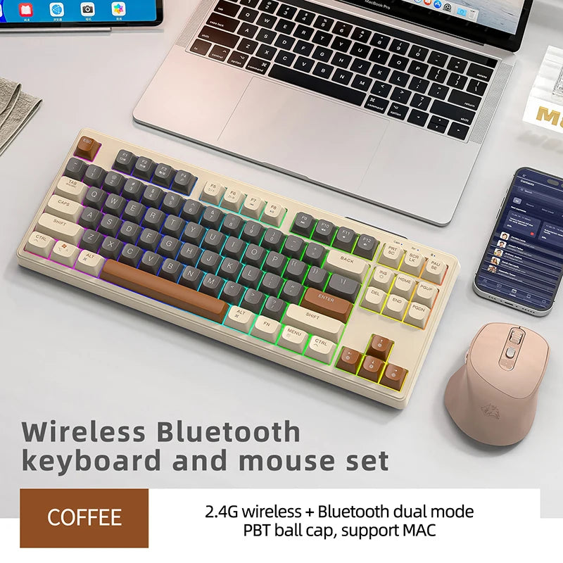 M87 Wireless Keyboard, 87keys Dual Mode Bluetooth Keyboard with Rainbow-light RGB,PBT Ballcaps Design Gaming Keyboard