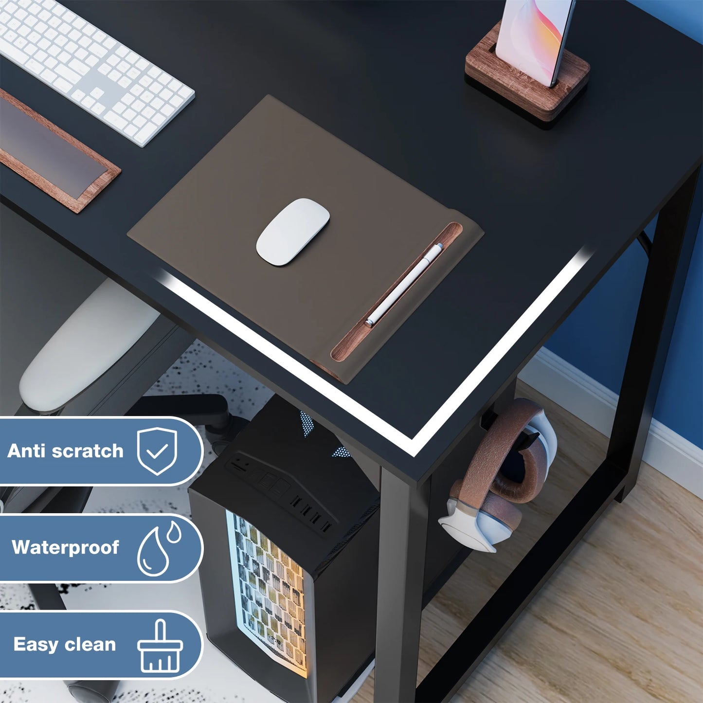 Computer Desk Writing Study Office Gaming Table Modern Simple Style Compact with Side Bag