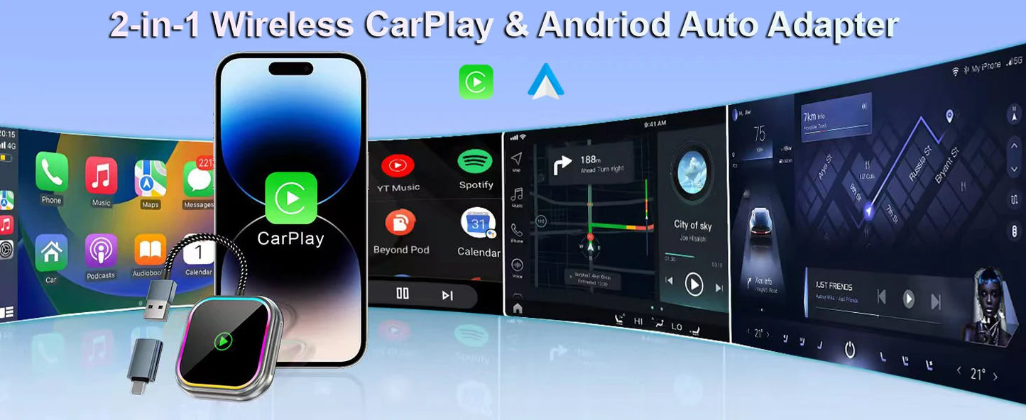 2025 New iPhone Wireless Carplay Adapter Mini Android Auto Adapter Plug & Play Apple Carplay Dongle Wifi Bluetooth Connected