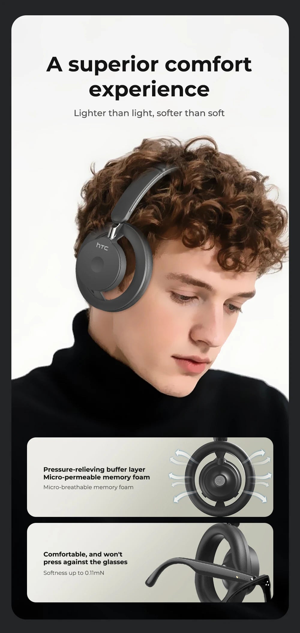 HTC HP06 Open-Ear Wireless Headphones Bluetooth V6.0 Airy Foldable AI Translate Headset