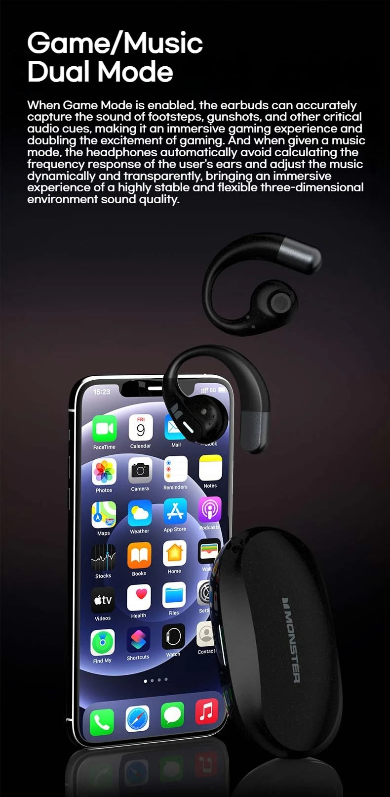 Monster AuraFit X02 Open Ear Bluetooth 5.4 Earphones 360° Stereo Sound Air Conduction Headphones OWS Bluetooth Ear Hook Ear Buds