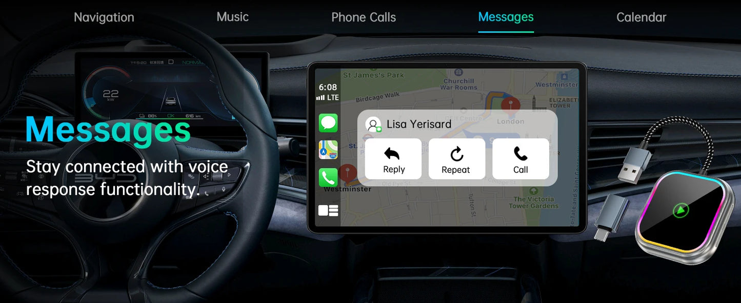 2025 New iPhone Wireless Carplay Adapter Mini Android Auto Adapter Plug & Play Apple Carplay Dongle Wifi Bluetooth Connected