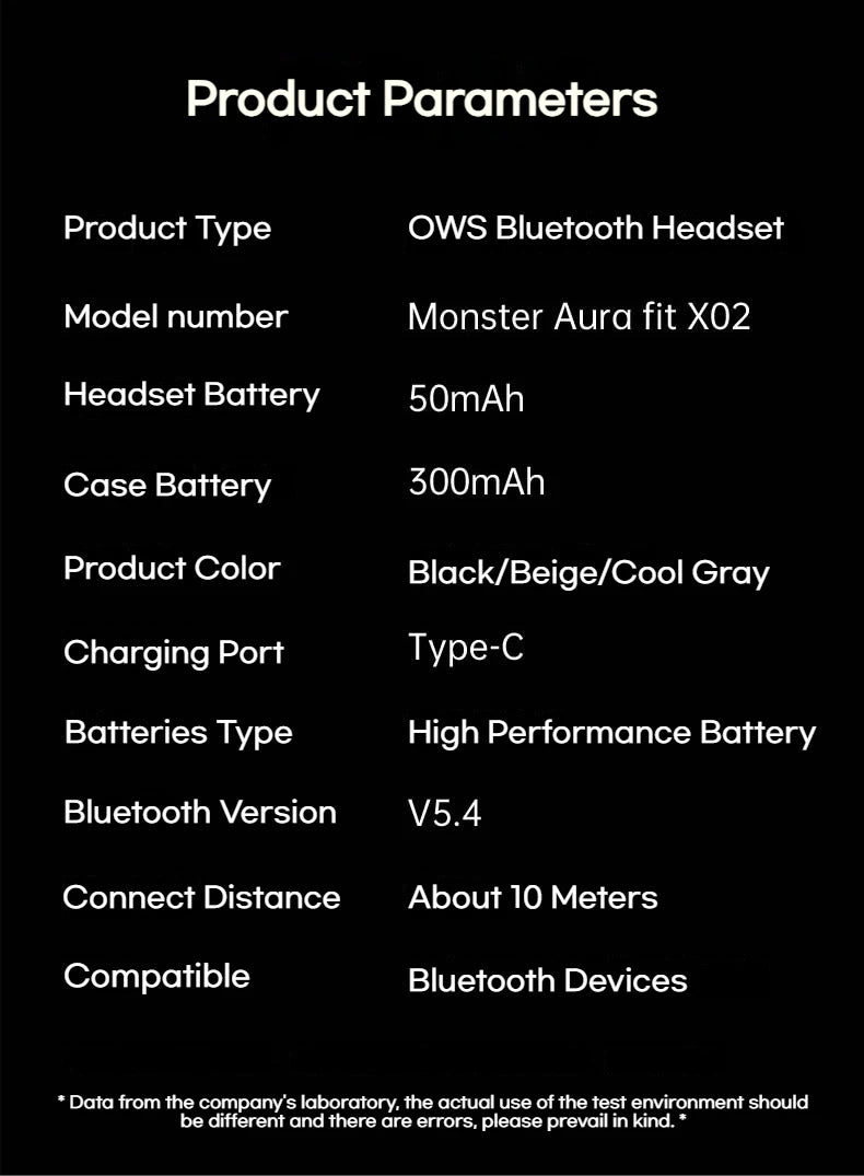 Monster AuraFit X02 Open Ear Bluetooth 5.4 Earphones 360° Stereo Sound Air Conduction Headphones OWS Bluetooth Ear Hook Ear Buds