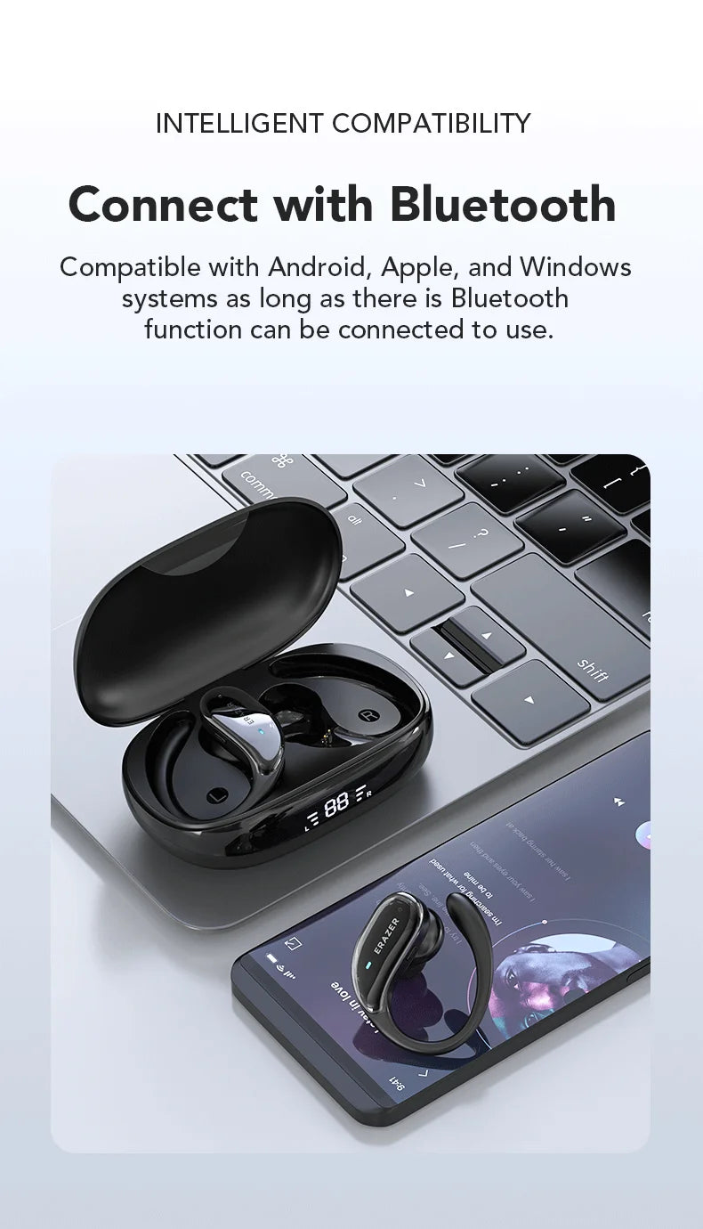 ERAZER XT80 Pro Sports Wireless Headphones with Mics, Button Control, LED Power Display,Hifi Stereo Sound