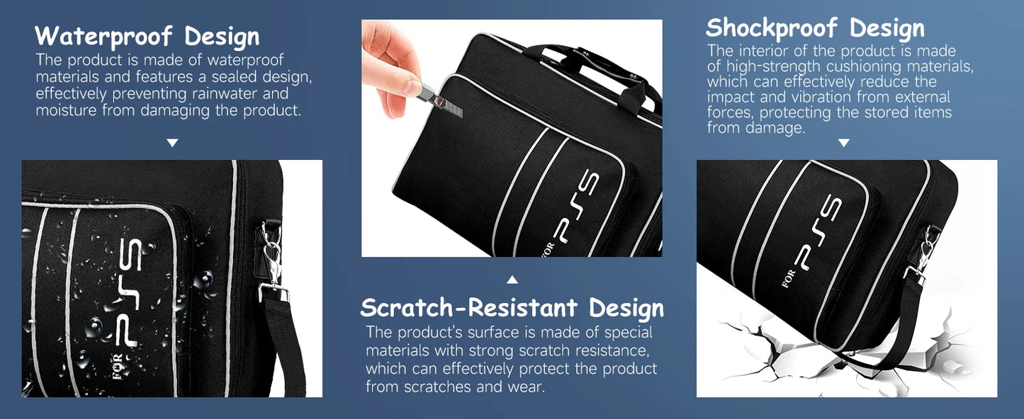Light-duty PS5 Travel Case Bag Suitable for PS5 Disc/Digital Edition Console, Controllers, Games and Headset