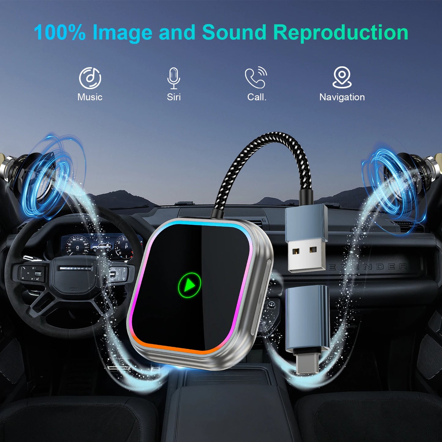 2025 New iPhone Wireless Carplay Adapter Mini Android Auto Adapter Plug & Play Apple Carplay Dongle Wifi Bluetooth Connected