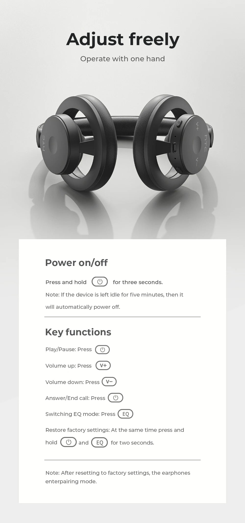 HTC HP06 Open-Ear Wireless Headphones Bluetooth V6.0 Airy Foldable AI Translate Headset