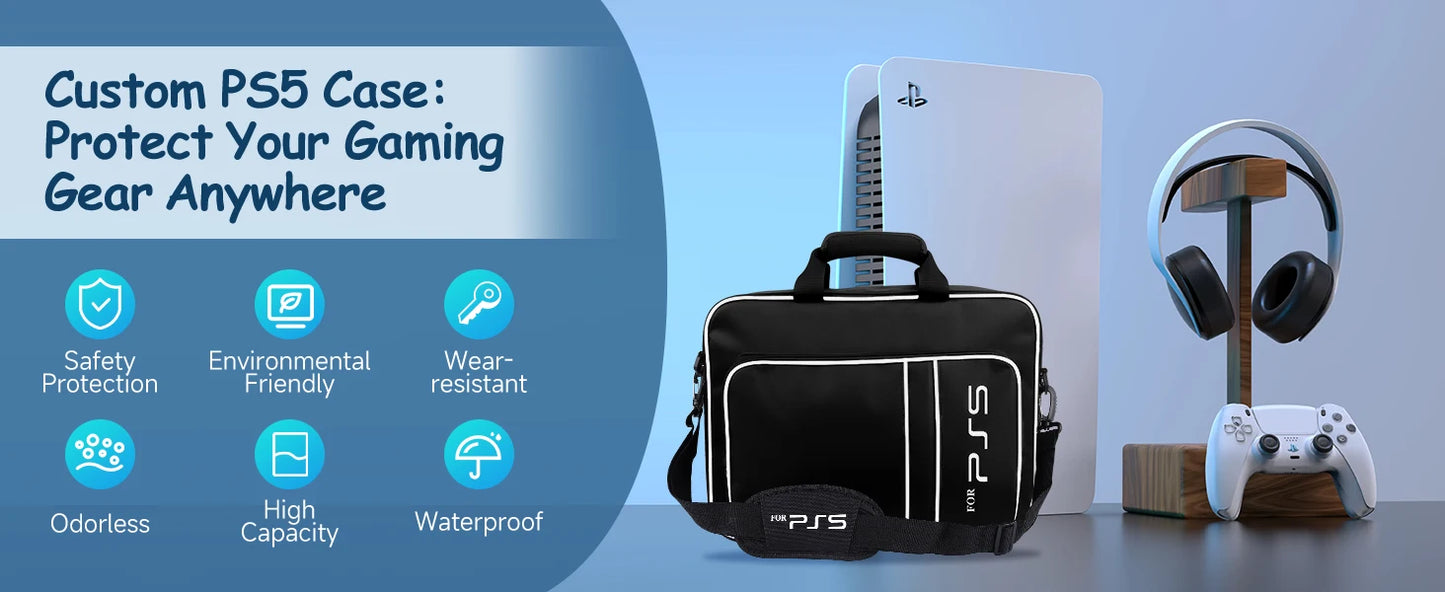 Light-duty PS5 Travel Case Bag Suitable for PS5 Disc/Digital Edition Console, Controllers, Games and Headset