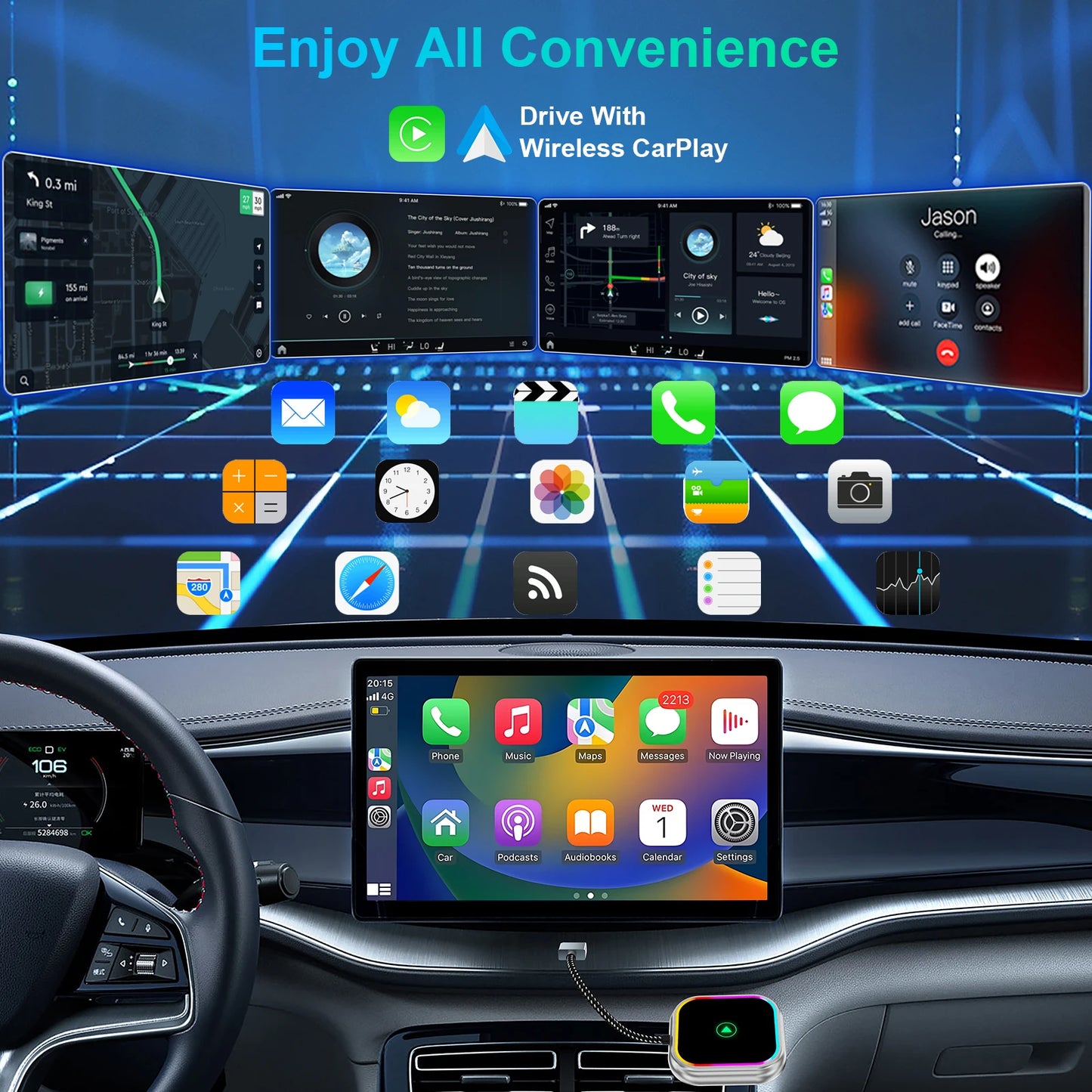 2025 New iPhone Wireless Carplay Adapter Mini Android Auto Adapter Plug & Play Apple Carplay Dongle Wifi Bluetooth Connected