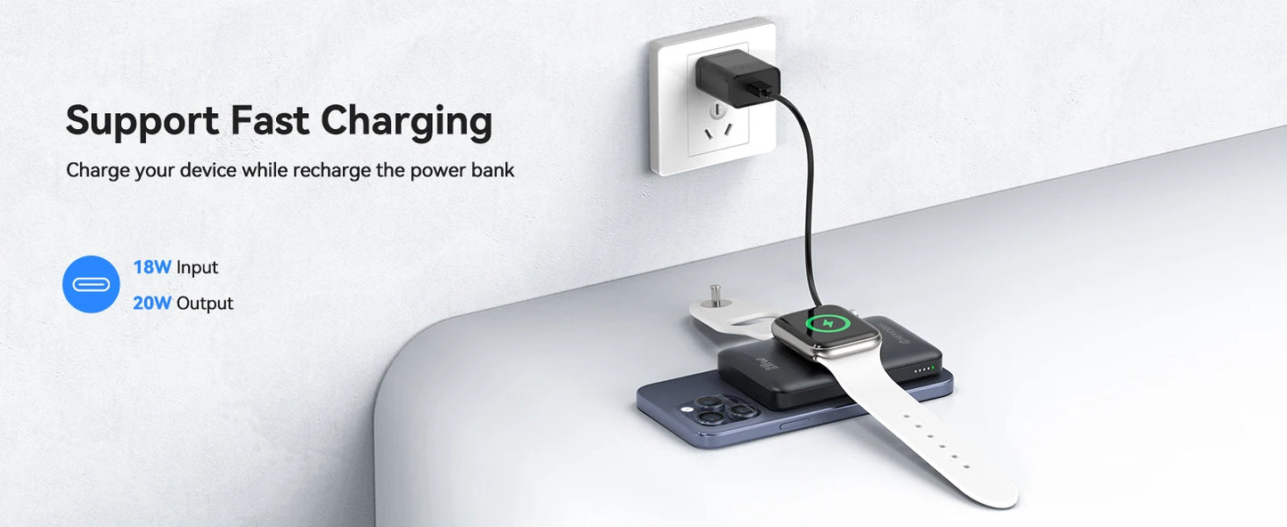10000mAh Wireless Power Bank for iPhone MagSafe and Apple Watch 4-Ultra 2