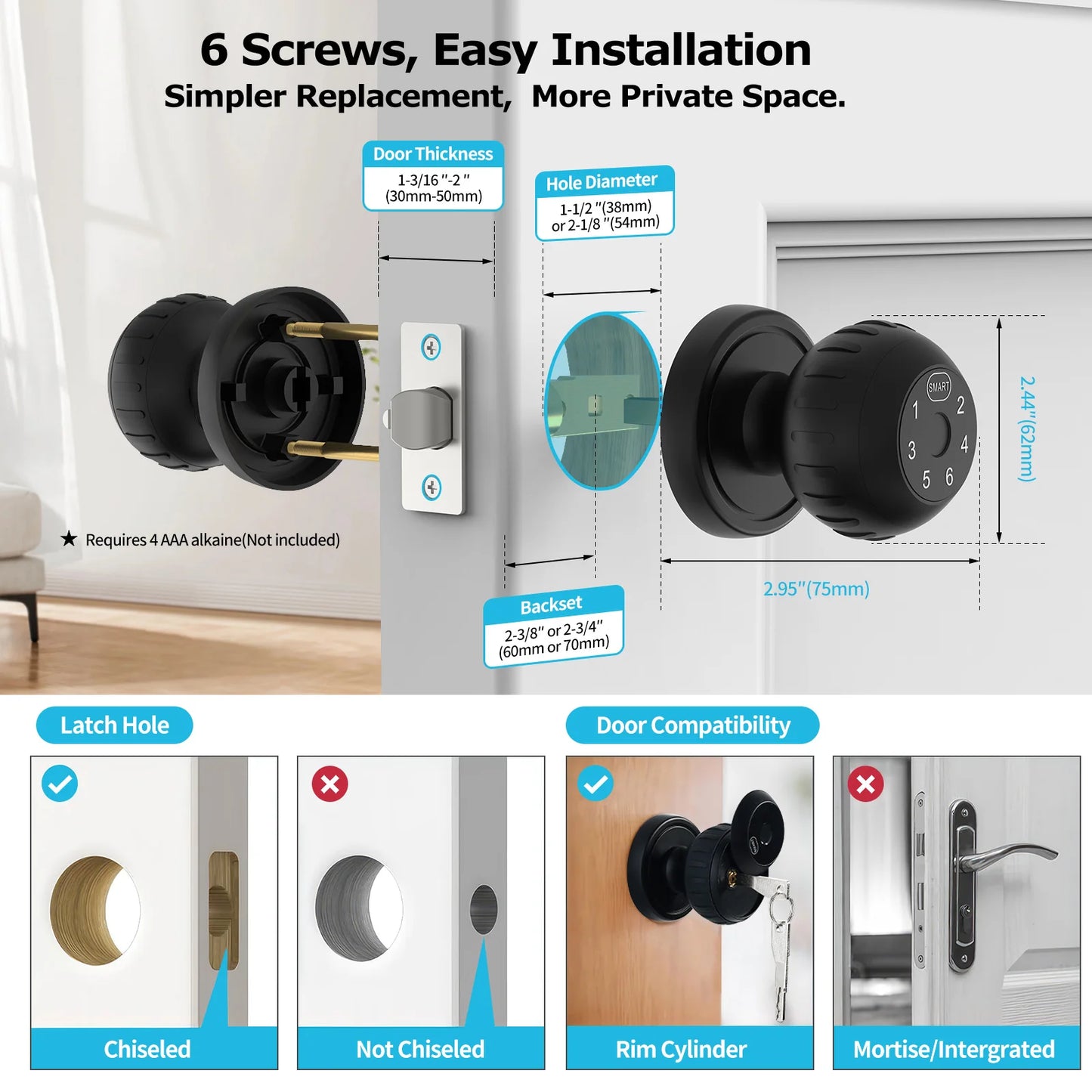 Viladepot Smart Lock Fingerprint Door Lock App Remote Control Passcode Unlock Electronic Touchscreen Keypad Indoor