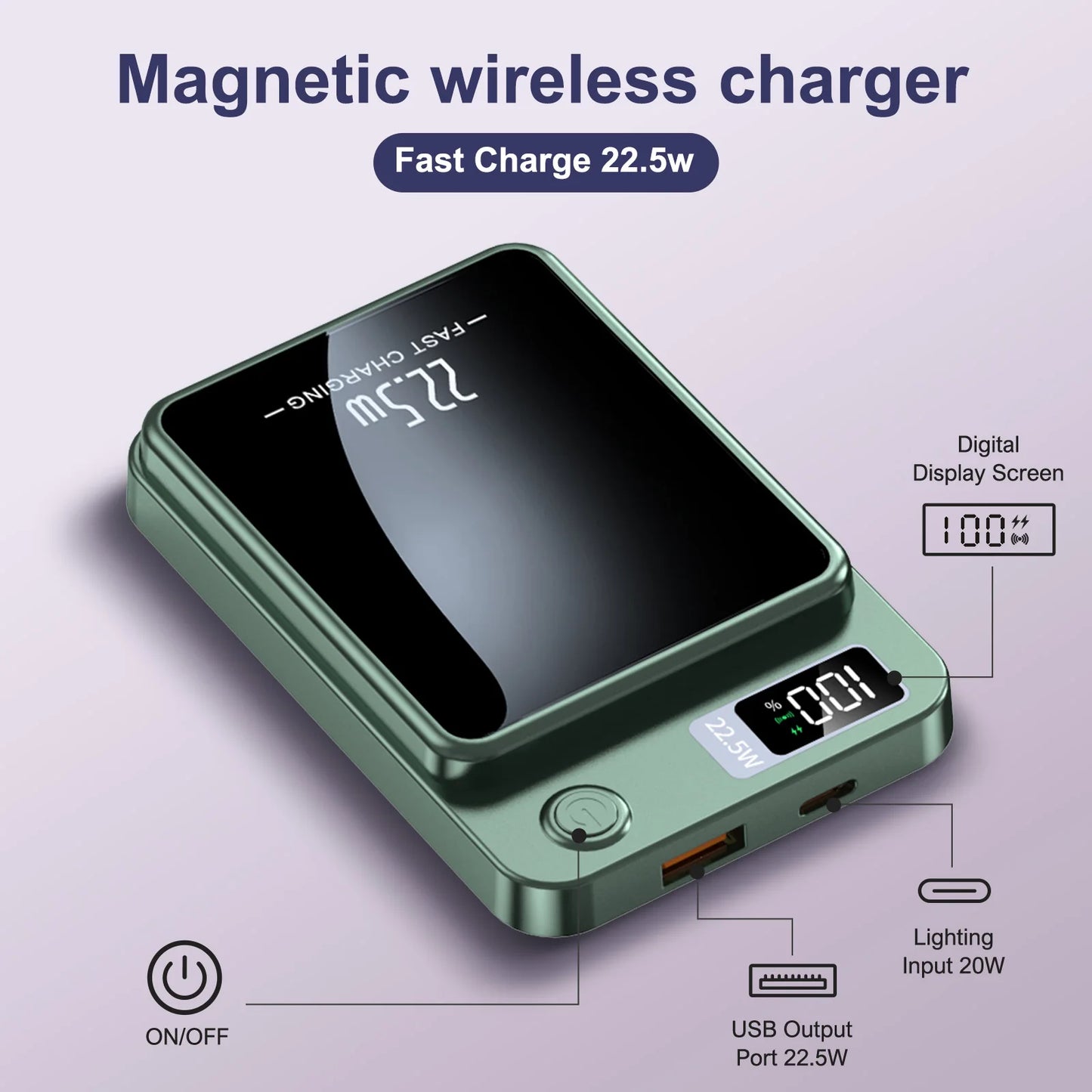 10000mAh Magnetic Charger Power Bank Wireless 22.5W USB-C Foldable Stand LED Display For IPhone 16/15/14/13/12