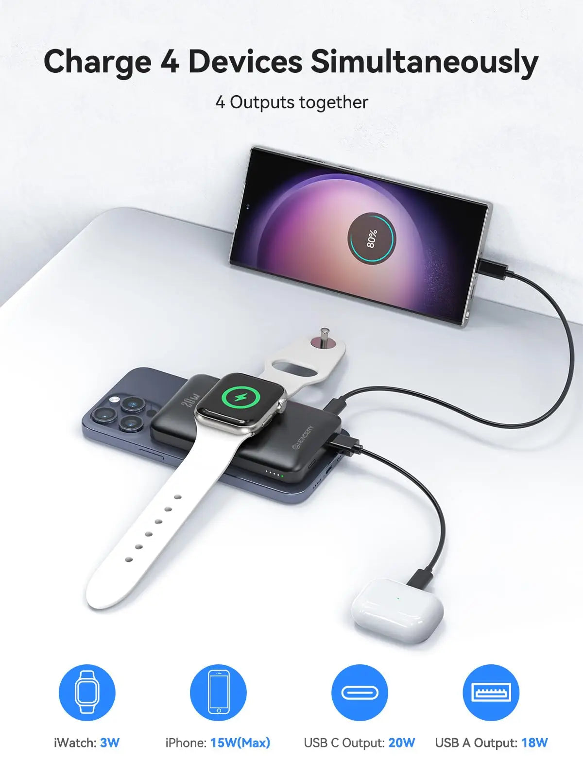 10000mAh Wireless Power Bank for iPhone MagSafe and Apple Watch 4-Ultra 2