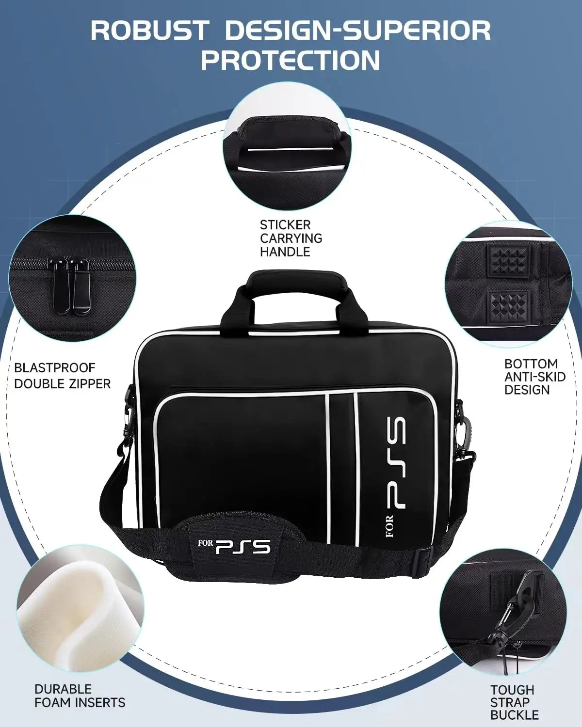 Light-duty PS5 Travel Case Bag Suitable for PS5 Disc/Digital Edition Console, Controllers, Games and Headset