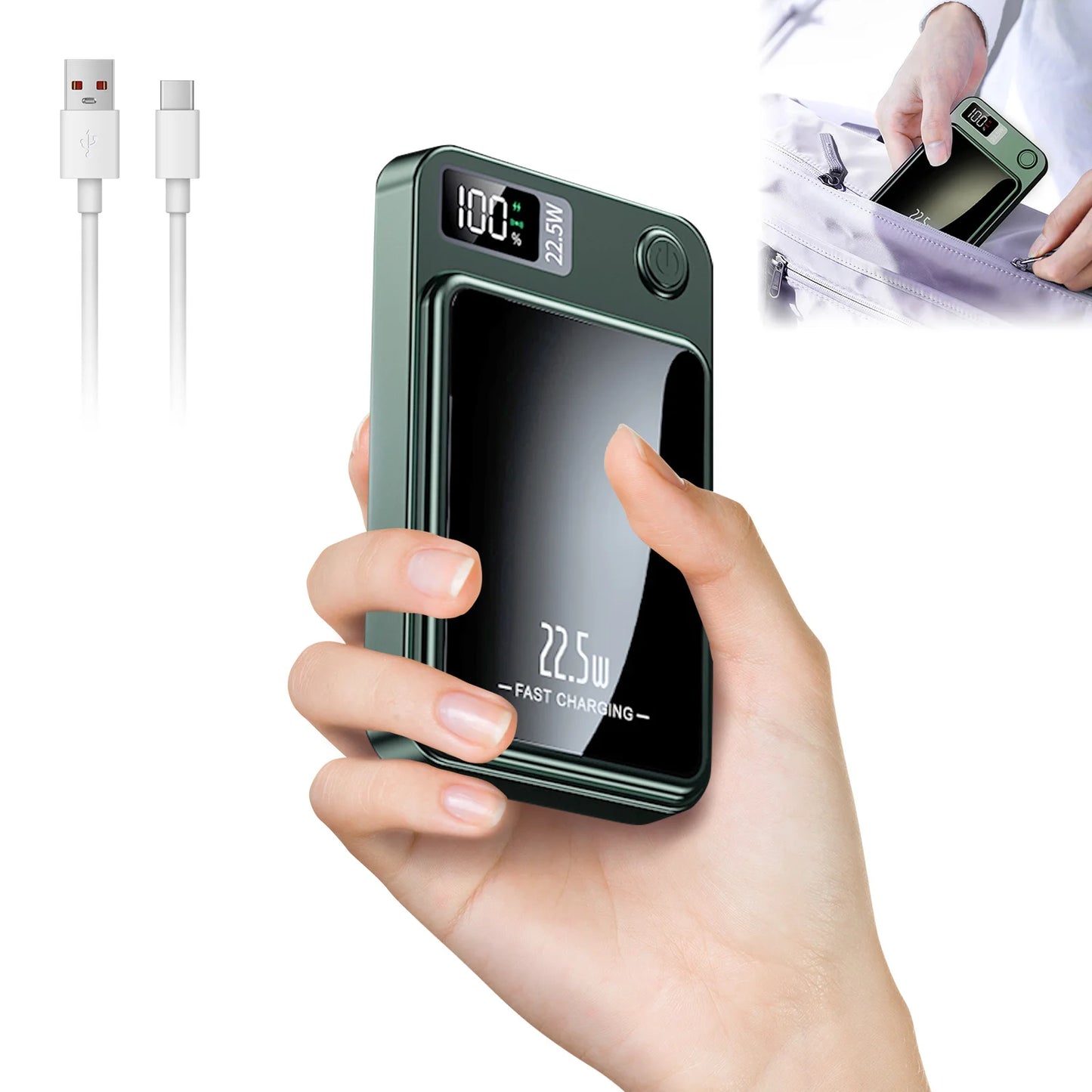10000mAh Magnetic Charger Power Bank Wireless 22.5W USB-C Foldable Stand LED Display For IPhone 16/15/14/13/12