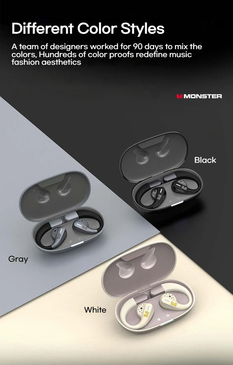Monster AuraFit X02 Open Ear Bluetooth 5.4 Earphones 360° Stereo Sound Air Conduction Headphones OWS Bluetooth Ear Hook Ear Buds
