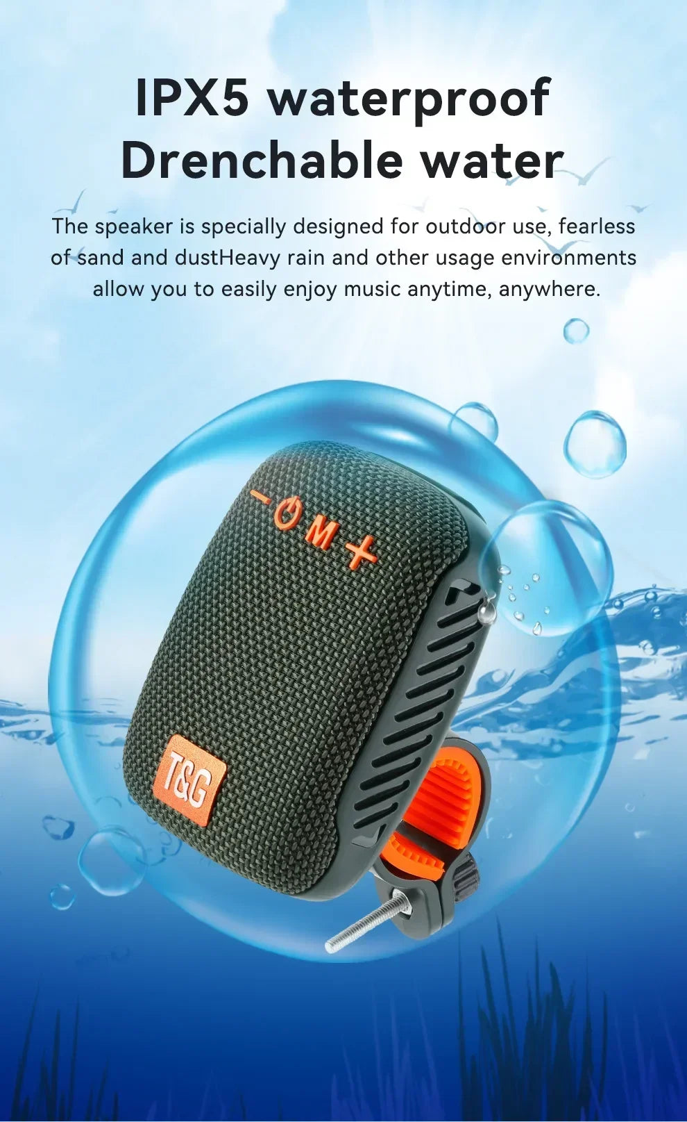 TG392 Outdoor Bicycle Portable Mini Bluetooth Speaker Waterproof FM Radio Supports TWS/TF/AUX Subwoofer Bicycle Wireless Speaker