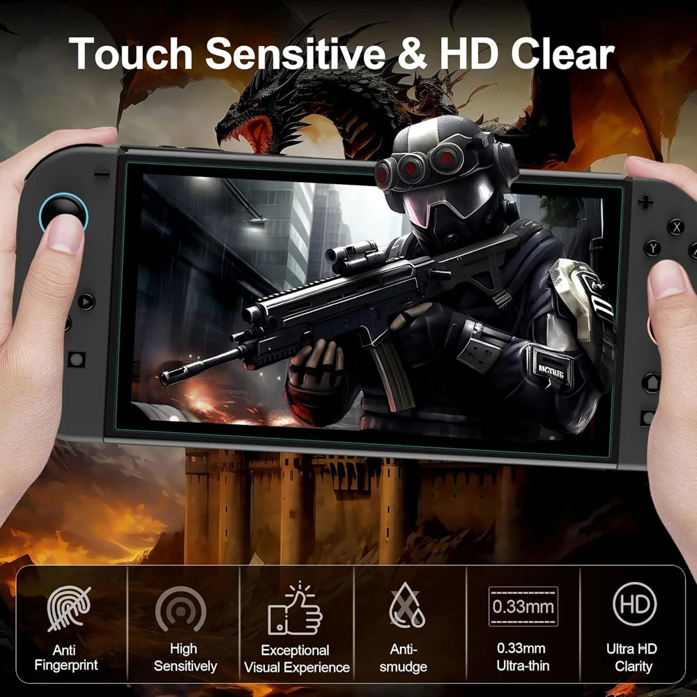 Screen Protector Tempered Glass For Switch Nintendo 2 With Joycon Thumb Grip