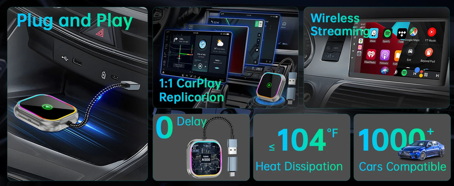 2025 New iPhone Wireless Carplay Adapter Mini Android Auto Adapter Plug & Play Apple Carplay Dongle Wifi Bluetooth Connected