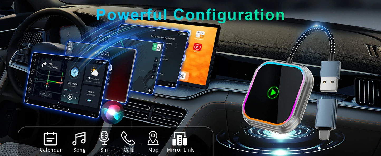 2025 New iPhone Wireless Carplay Adapter Mini Android Auto Adapter Plug & Play Apple Carplay Dongle Wifi Bluetooth Connected