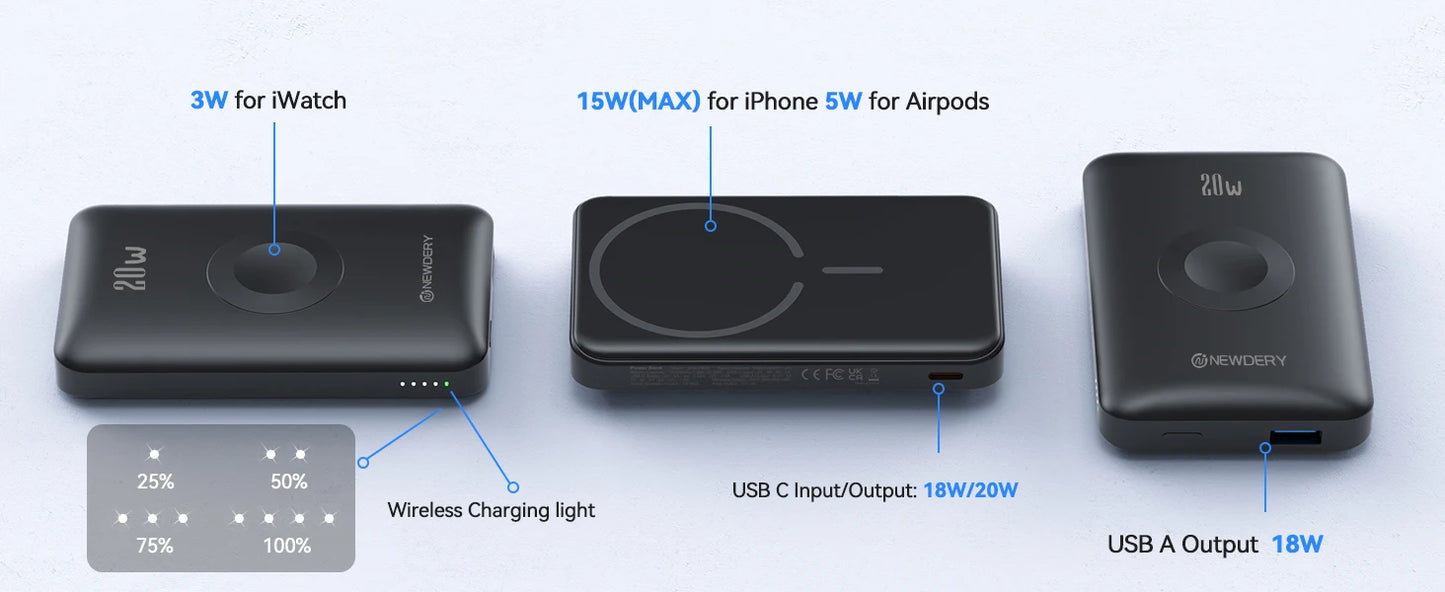 10000mAh Wireless Power Bank for iPhone MagSafe and Apple Watch 4-Ultra 2