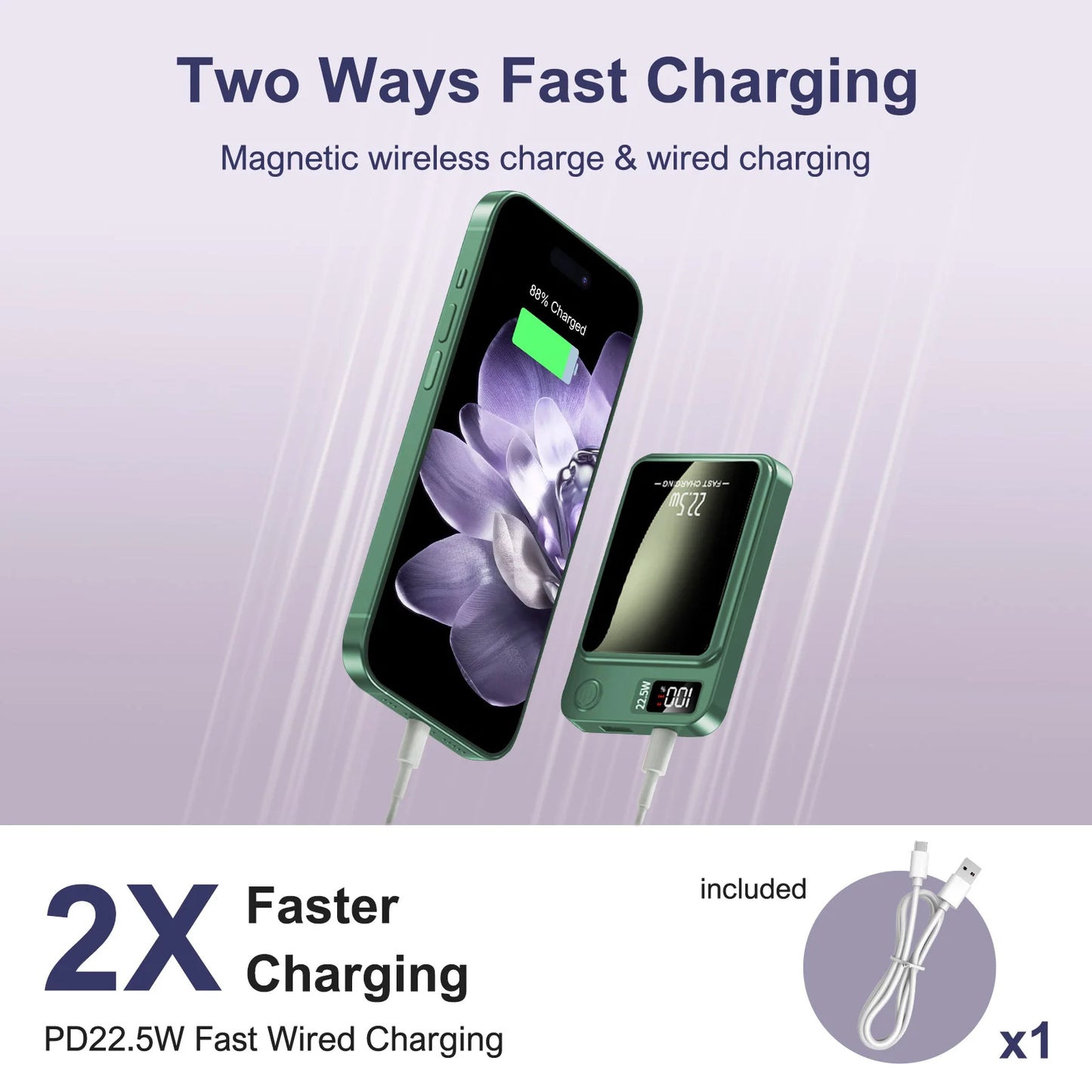 10000mAh Magnetic Charger Power Bank Wireless 22.5W USB-C Foldable Stand LED Display For IPhone 16/15/14/13/12