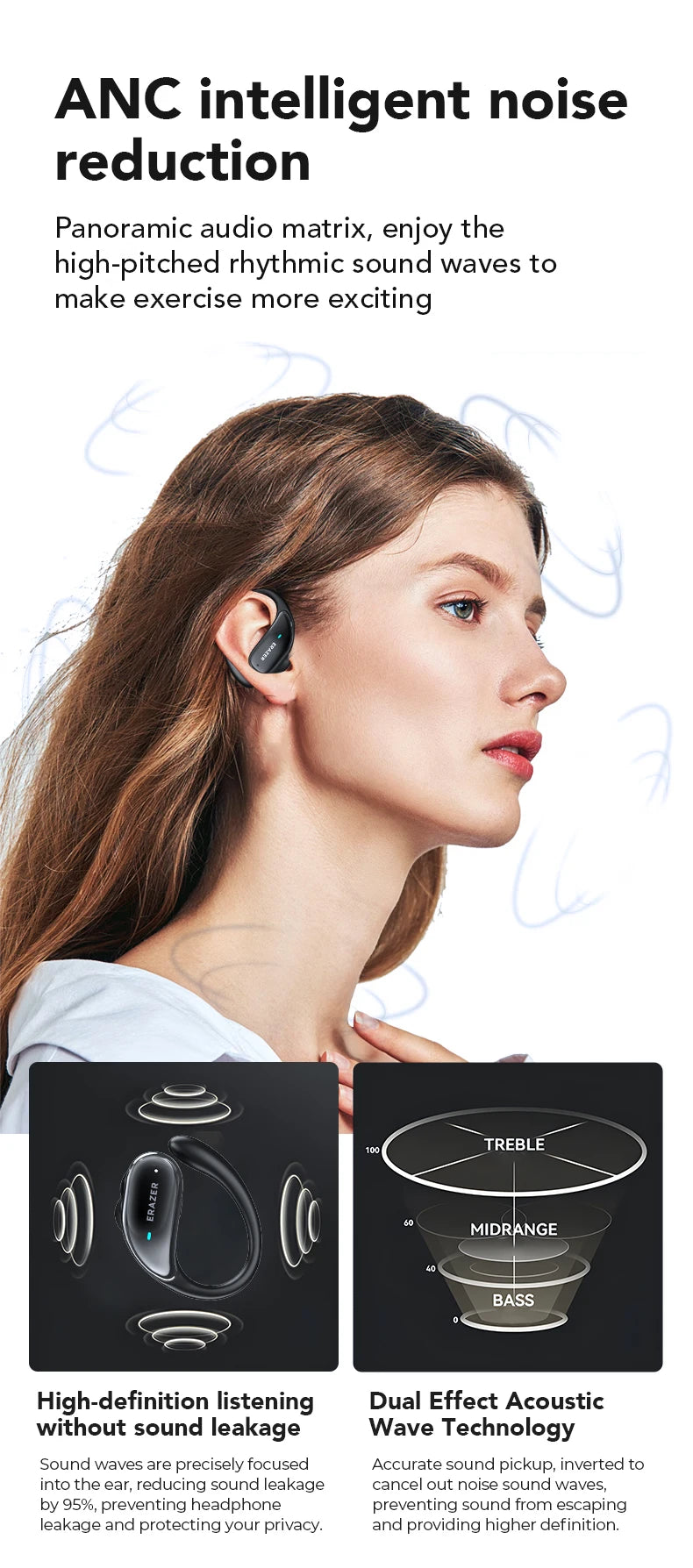 ERAZER XT80 Pro Sports Wireless Headphones with Mics, Button Control, LED Power Display,Hifi Stereo Sound