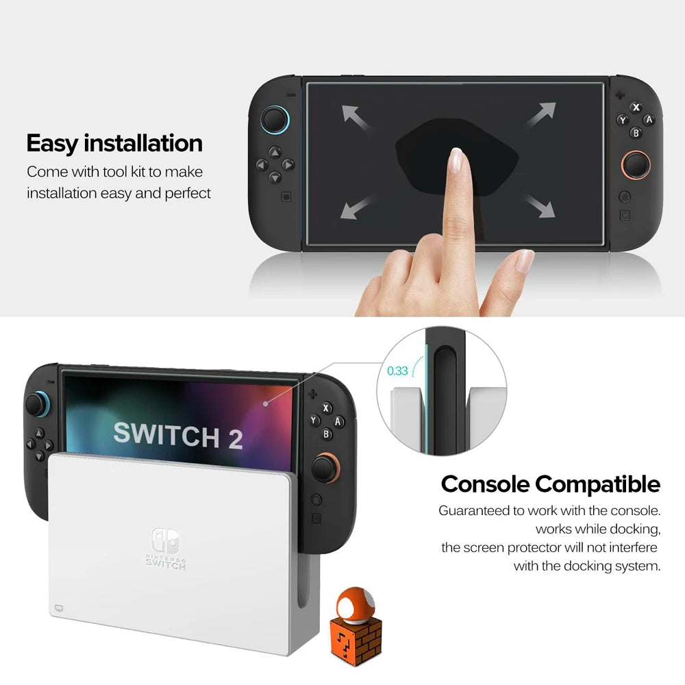 Screen Protector Tempered Glass For Switch Nintendo 2 With Joycon Thumb Grip