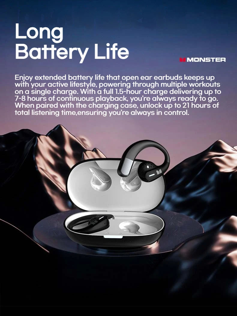 Monster AuraFit X02 Open Ear Bluetooth 5.4 Earphones 360° Stereo Sound Air Conduction Headphones OWS Bluetooth Ear Hook Ear Buds