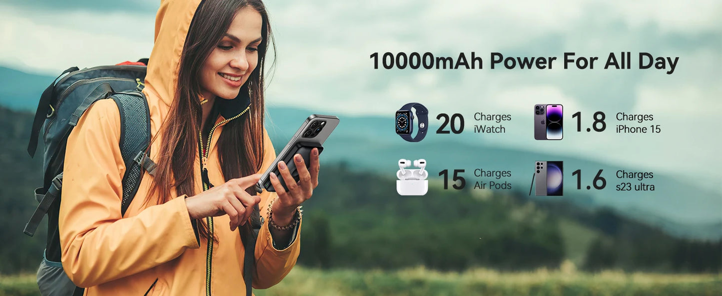 10000mAh Wireless Power Bank for iPhone MagSafe and Apple Watch 4-Ultra 2