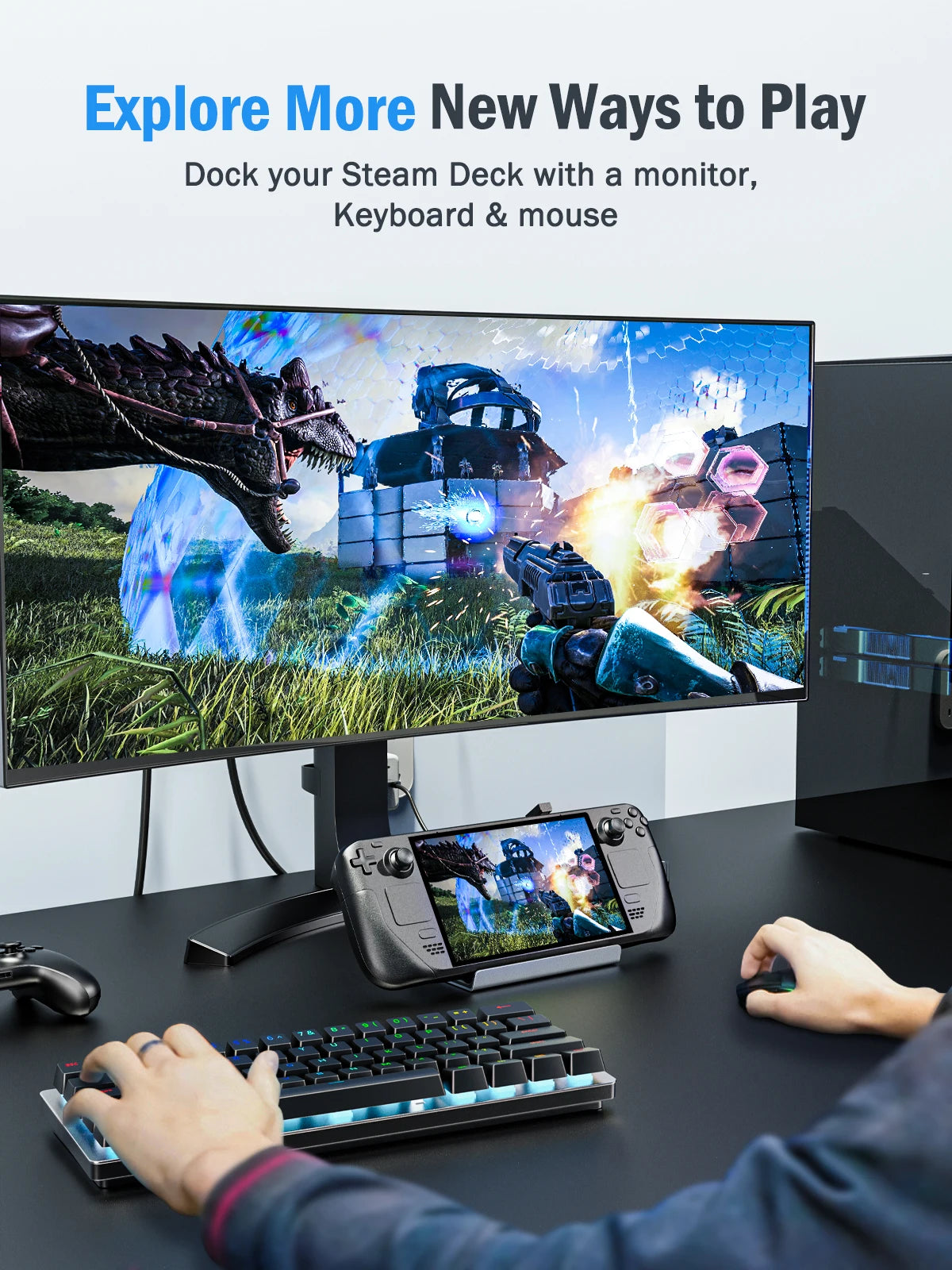 Lemorele Steam Deck Dock Console with USB-C to HDMI PD100W Gigabit Ethernet Console Hub Holder