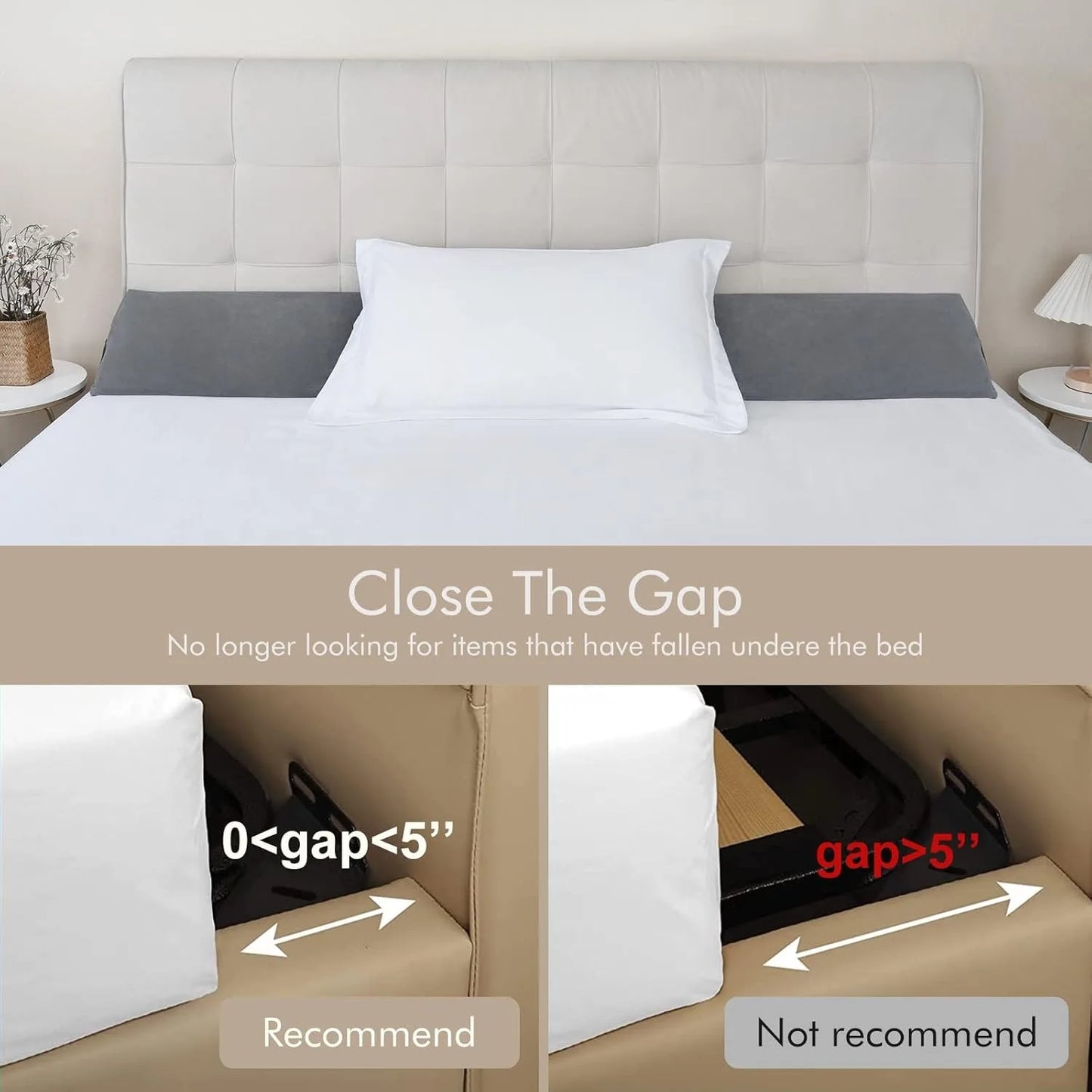 King Bed Wedge Pillow for Headboard Gap Filler(0-5"),High-Density Foam,Prevents Pillows & Items Loss,Ergonomic Design,Pockets