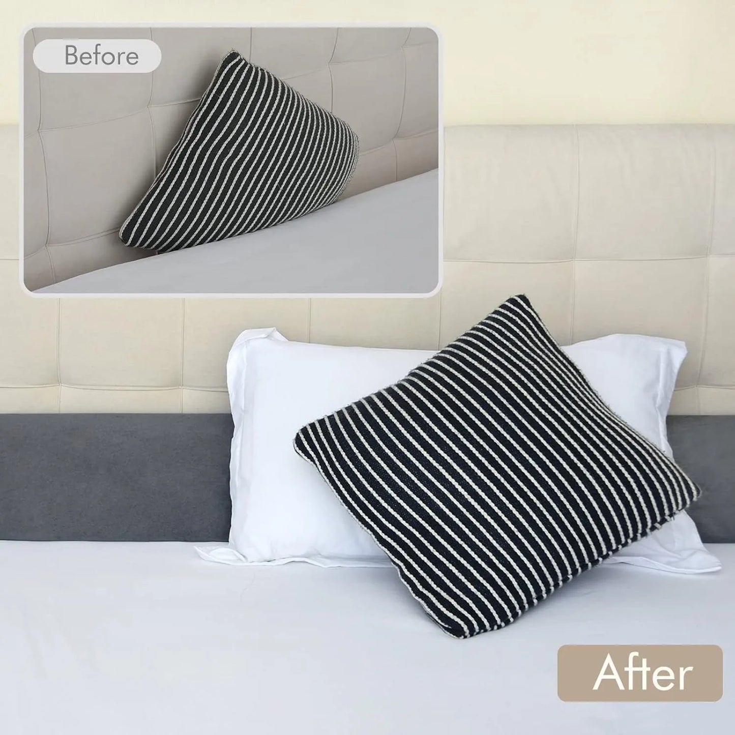 King Bed Wedge Pillow for Headboard Gap Filler(0-5"),High-Density Foam,Prevents Pillows & Items Loss,Ergonomic Design,Pockets