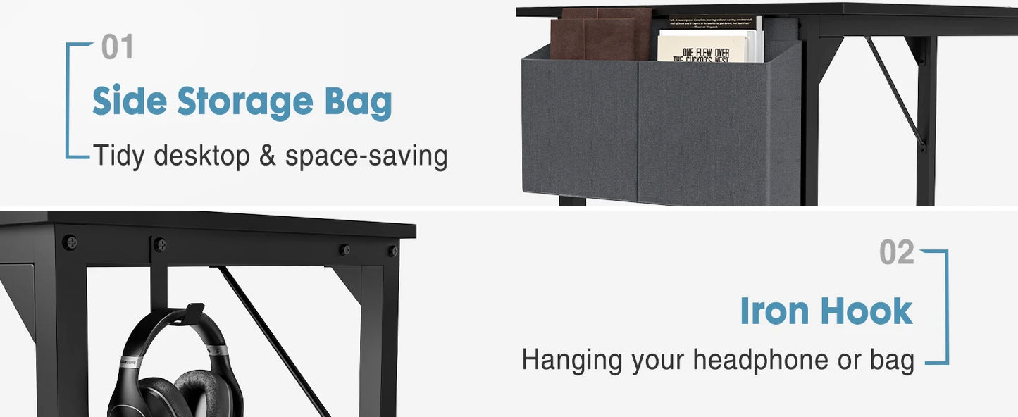 Computer Desk Writing Study Office Gaming Table Modern Simple Style Compact with Side Bag