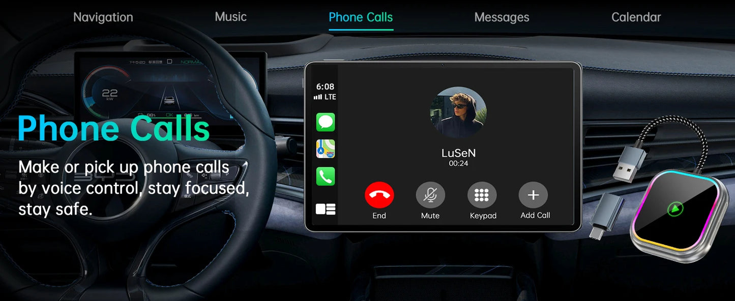 2025 New iPhone Wireless Carplay Adapter Mini Android Auto Adapter Plug & Play Apple Carplay Dongle Wifi Bluetooth Connected