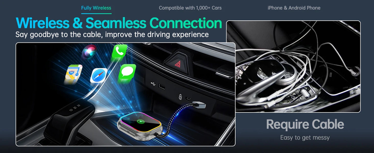 2025 New iPhone Wireless Carplay Adapter Mini Android Auto Adapter Plug & Play Apple Carplay Dongle Wifi Bluetooth Connected