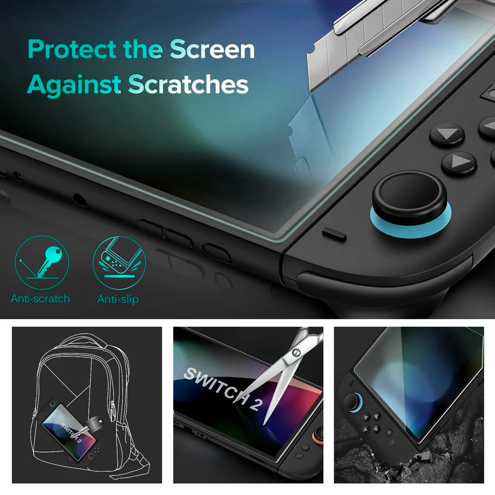 Screen Protector Tempered Glass For Switch Nintendo 2 With Joycon Thumb Grip