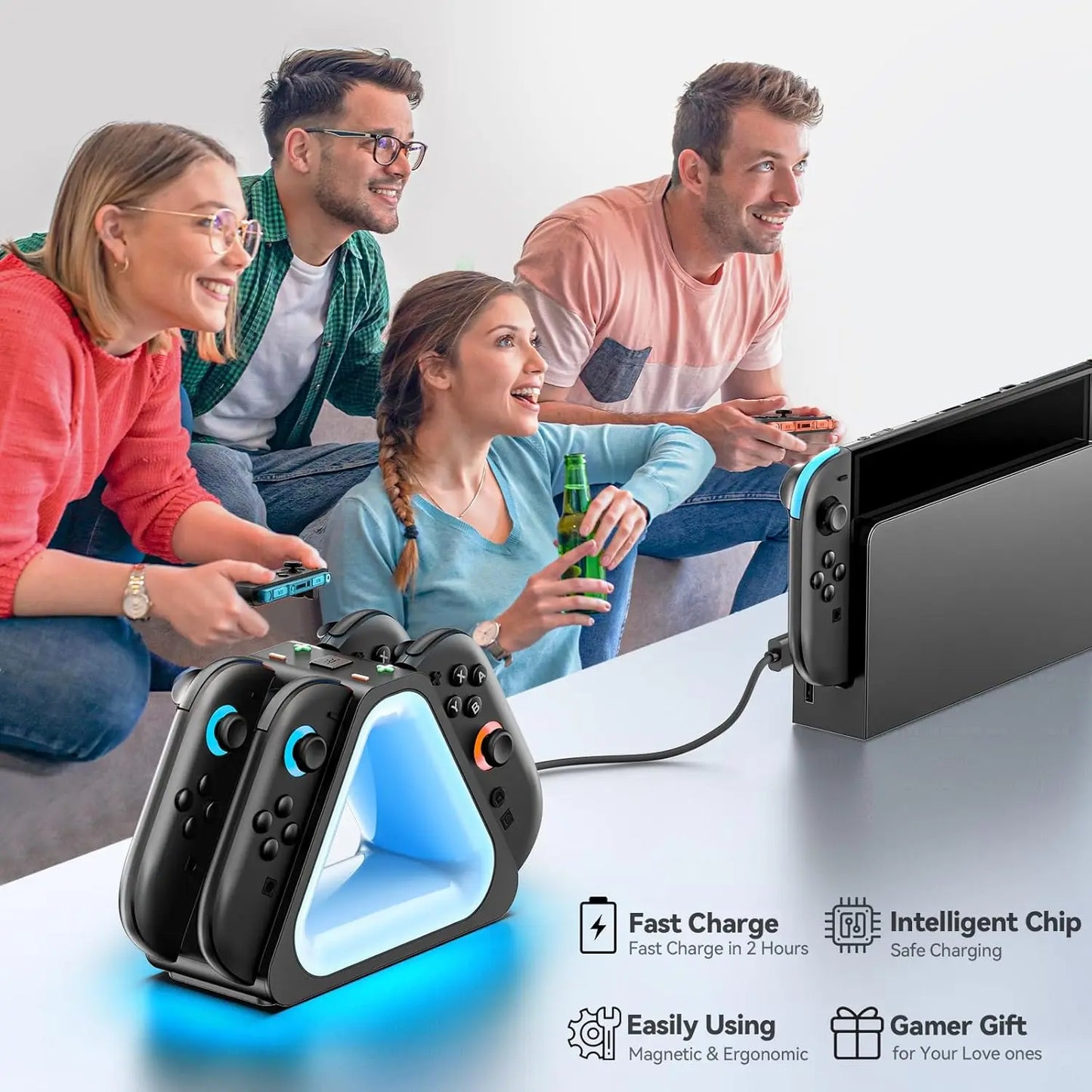 RGB Charging Dock for 2025 Nintendo Switch 2 Joycon Controller Fast Charger