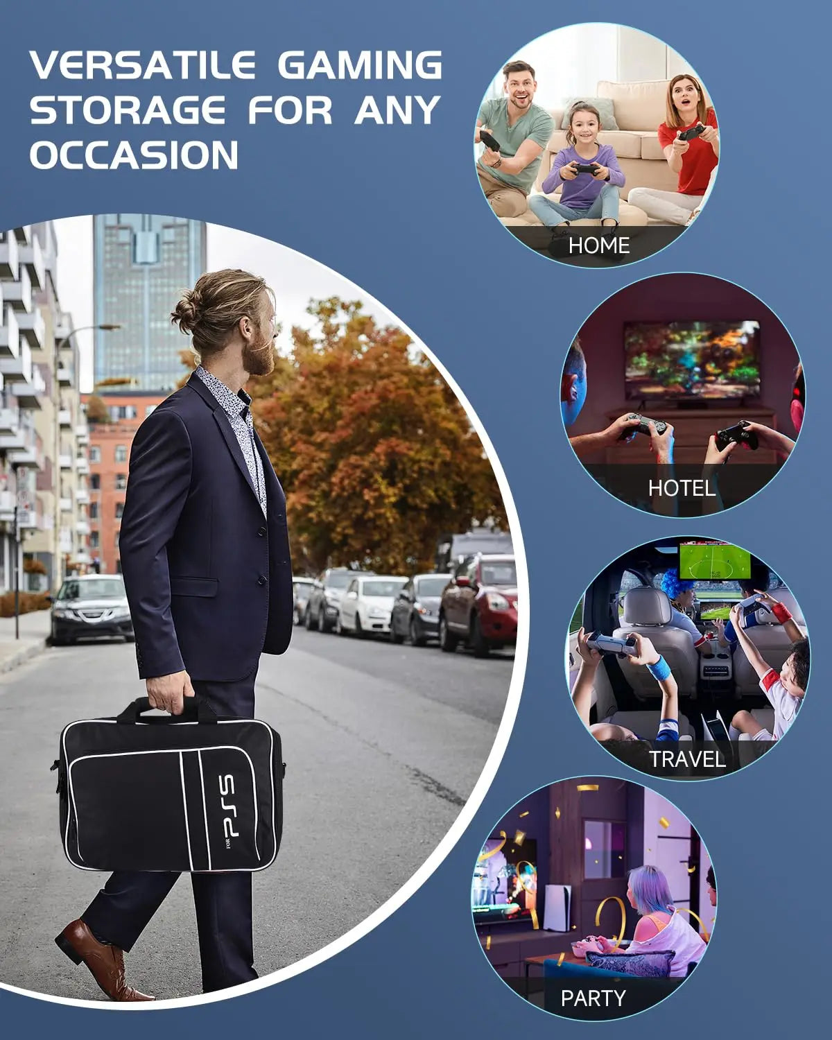 Light-duty PS5 Travel Case Bag Suitable for PS5 Disc/Digital Edition Console, Controllers, Games and Headset
