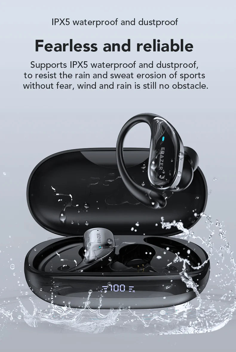 ERAZER XT80 Pro Sports Wireless Headphones with Mics, Button Control, LED Power Display,Hifi Stereo Sound