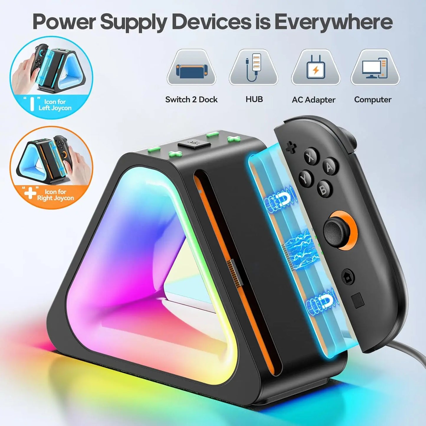 RGB Charging Dock for 2025 Nintendo Switch 2 Joycon Controller Fast Charger